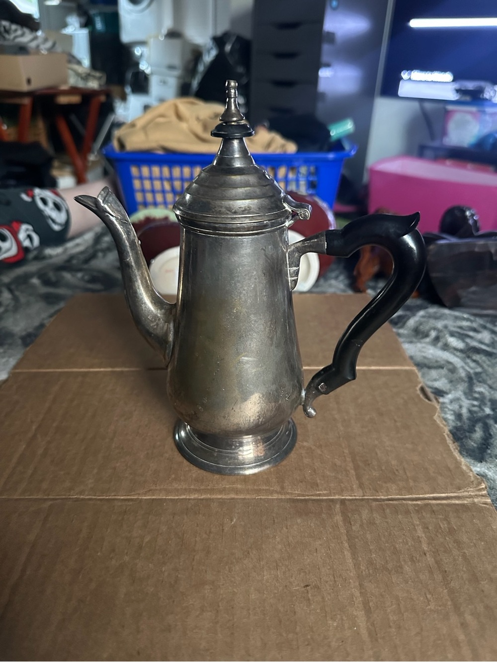 Silver-Tone Coffee Pot with Black Handle